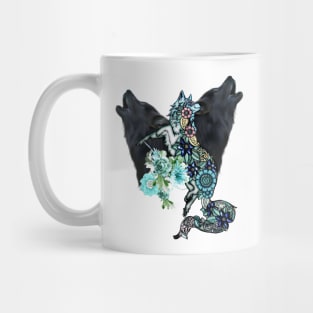 Wonderful elegant fox with flowers and wolves Mug